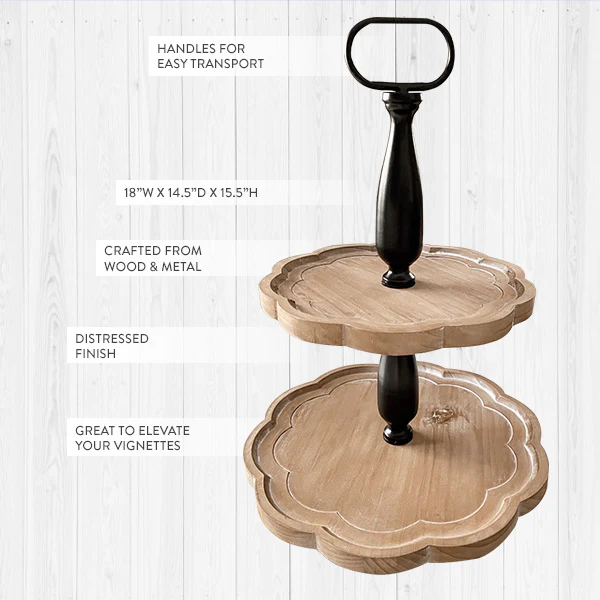 Scalloped Wood Two Tiered Display Tray