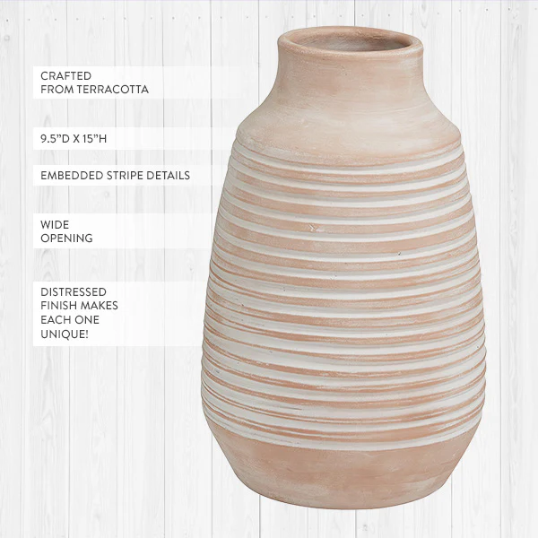 Distressed Ribbed Terracotta Vase