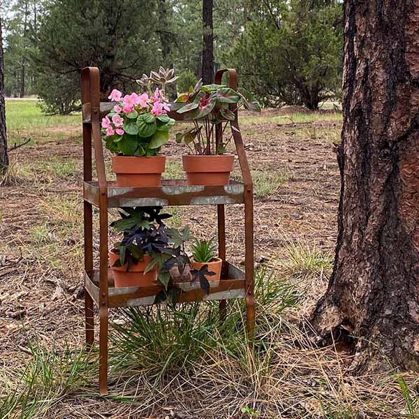 Rusted Finish Three-Tier Potting Shelves