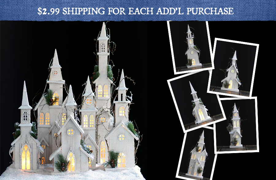 Ornate Wooden Light Up Church, Pick Your Style