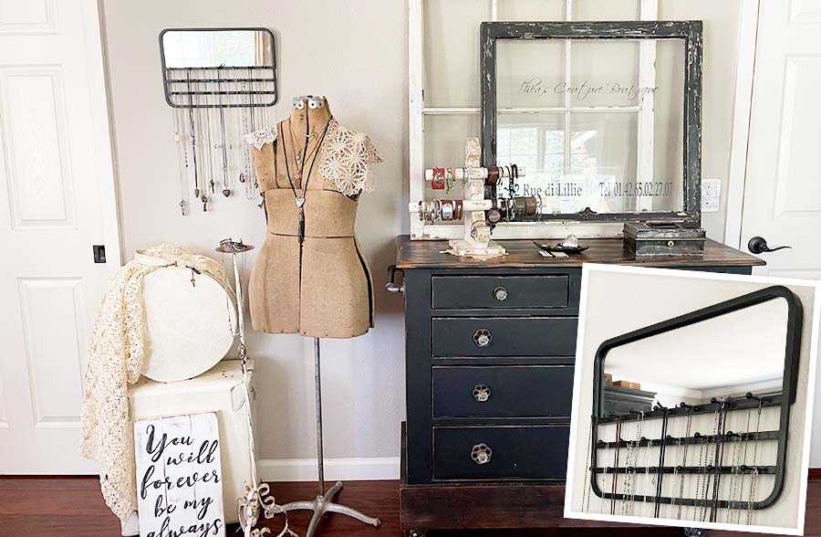 Industrial Mirror Jewelry Organizer