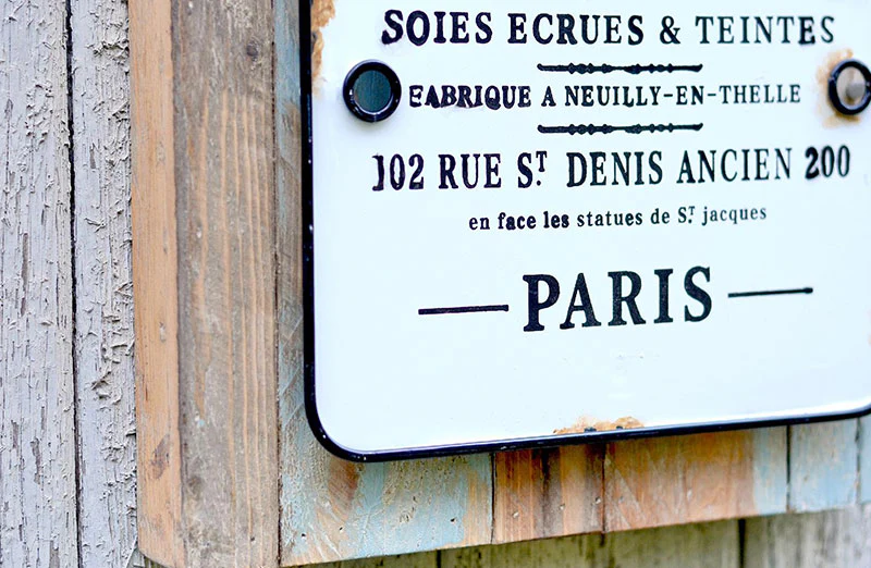 Enamel Paris Sign with Wood Back