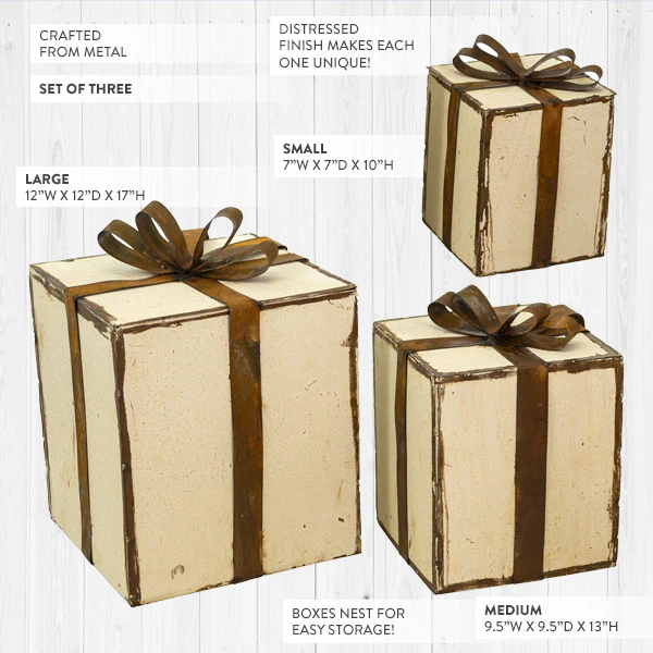 Nesting Metal Decorative Christmas Presents, Set of Three