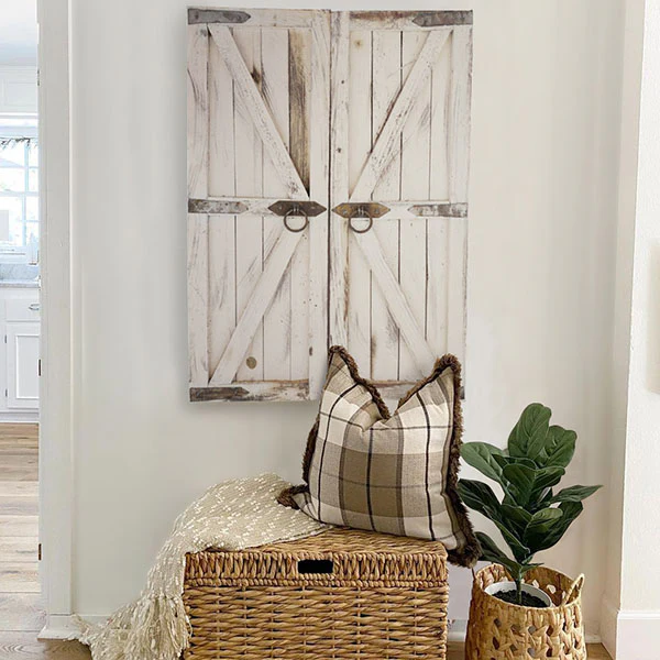 Whitewashed Distressed Wooden Barn Door Pair