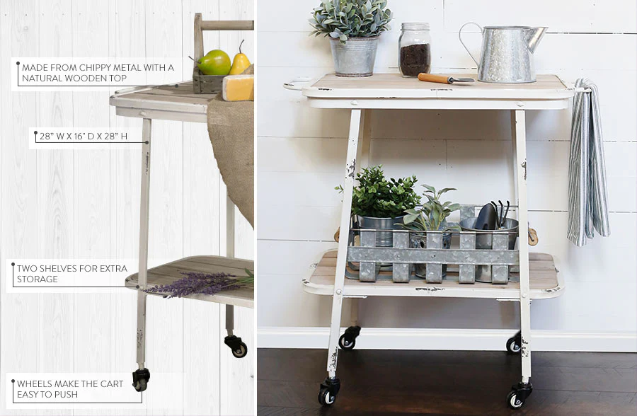 Distressed Metal Rolling Cart