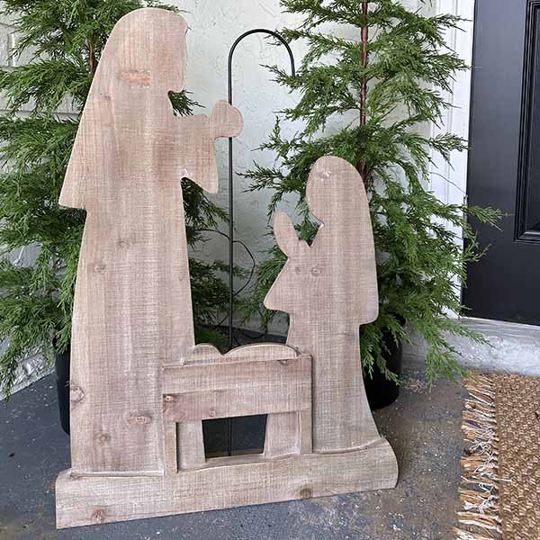 30 Inch Distressed Wooden Nativity with Stand