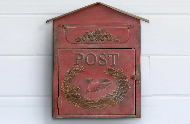 Red Embossed Metal Post Box