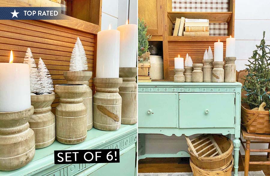 Distressed Wood Chunky Candle Pillars, Set of 6