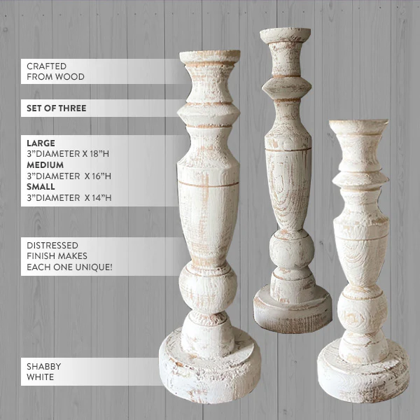 Handmade Shabby White Candle Stands, Set of 3