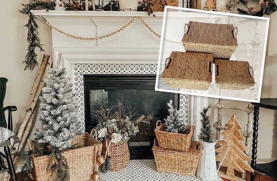 Oversized Woven Hyacinth Baskets with Lids, Set of 3