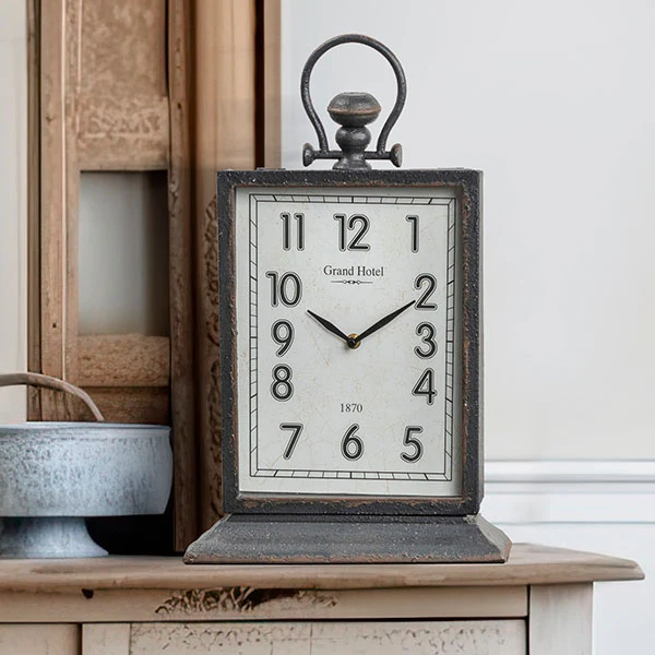 LARGE Aged Metal Tabletop Clock
