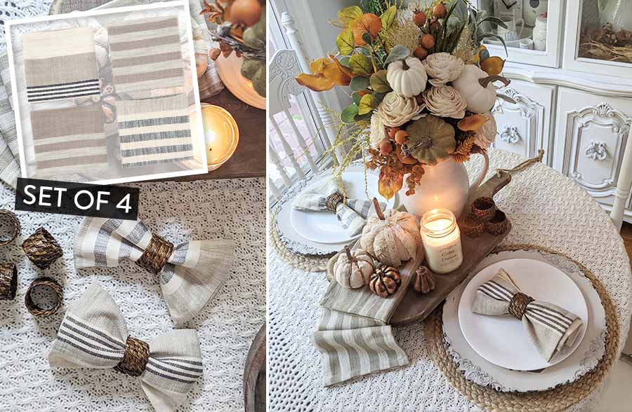 Woven Cotton Striped Napkins, Set of 4