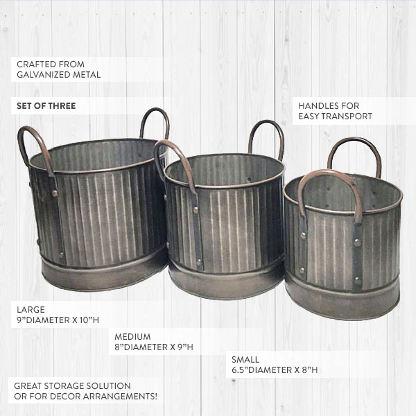 Corrugated Old Metal Pails, Set of 3