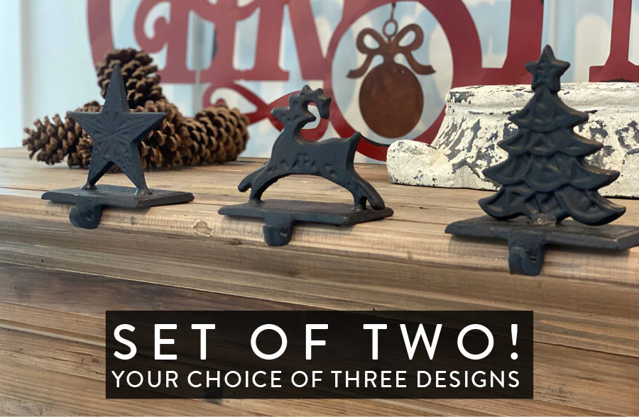 Cast Iron Stocking Hook Set of 2, Pick Your Style