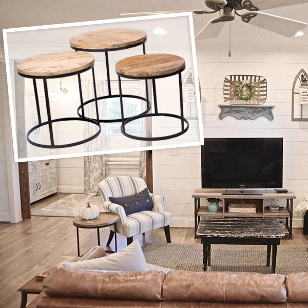 Round Wooden Top Accent Tables, Set of 3