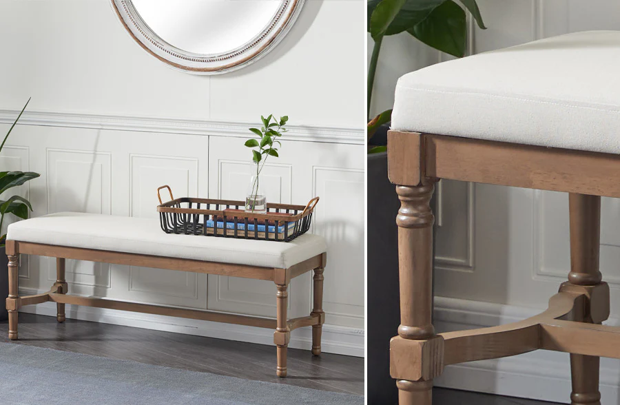 Wooden Cushioned Farmhouse Bench