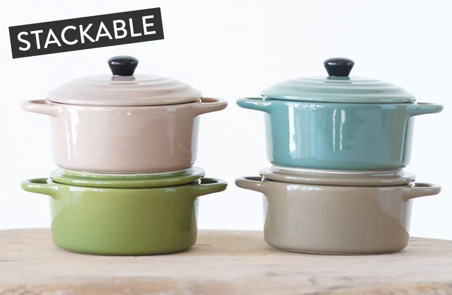 Petite Stoneware Bakers with Lids, Set of 4