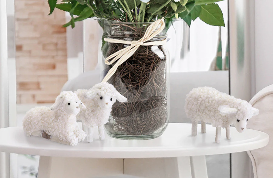 Fluffy Sheep Figurines, Set of 3