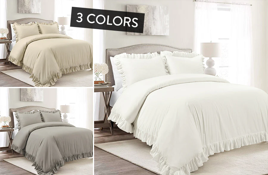 Ruffle Edge Cotton Duvet 3 Piece Set, Pick Your Size/Color