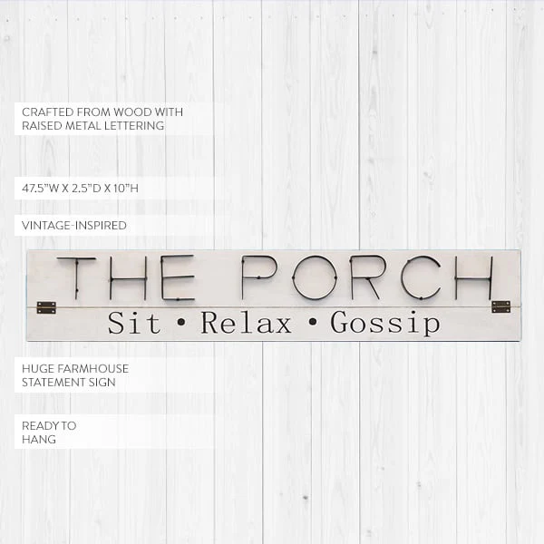 47 Inch The Porch 3-D Metal and Wooden Sign