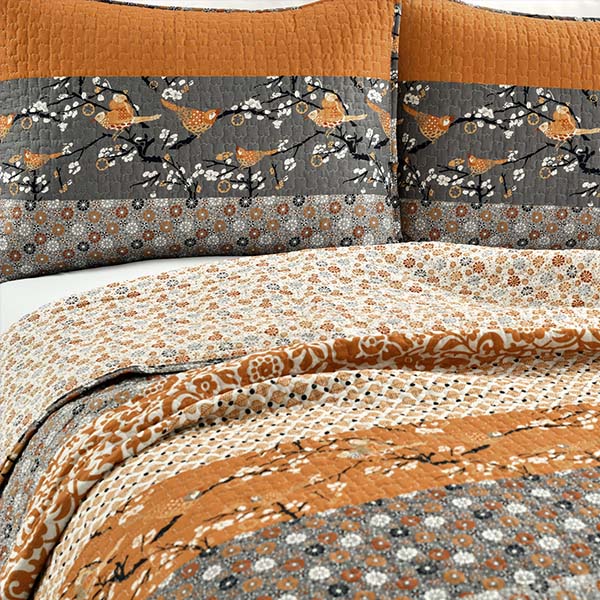 Reversible Pick-Stitch Autumn Quilt 3 Piece Set, Pick Your Size