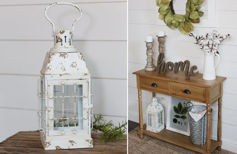 Distressed White Decorative Lantern