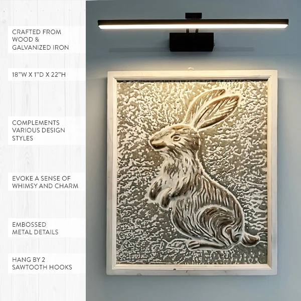 Curious Bunny Textured Metal Sign with Wood Frame