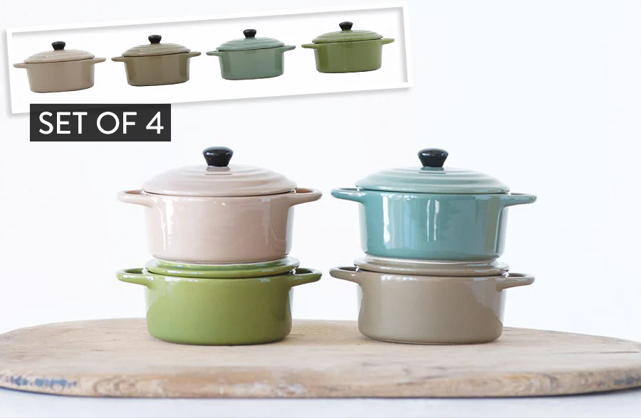 Petite Stoneware Bakers with Lids, Set of 4