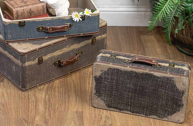 Vintage Burlap Suitcases  Set of 3