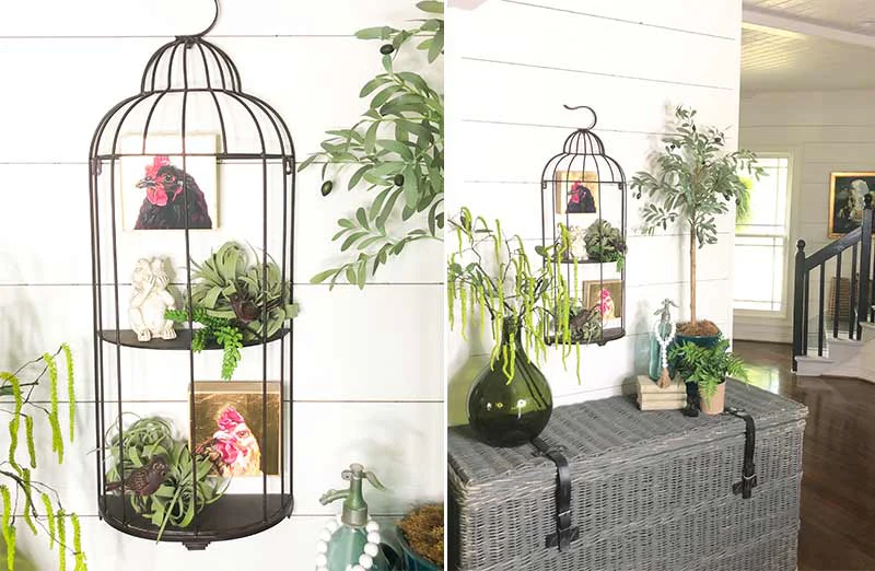 Rustic Bird Cage Wall Shelf