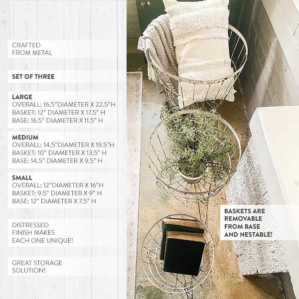 Chippy Cottage Wire Storage Baskets, Set of 3