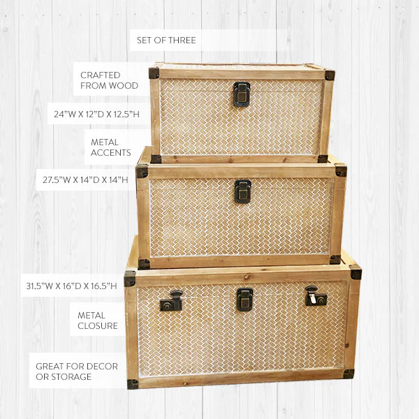 LARGE Herringbone Wooden Trunks, Set of 3