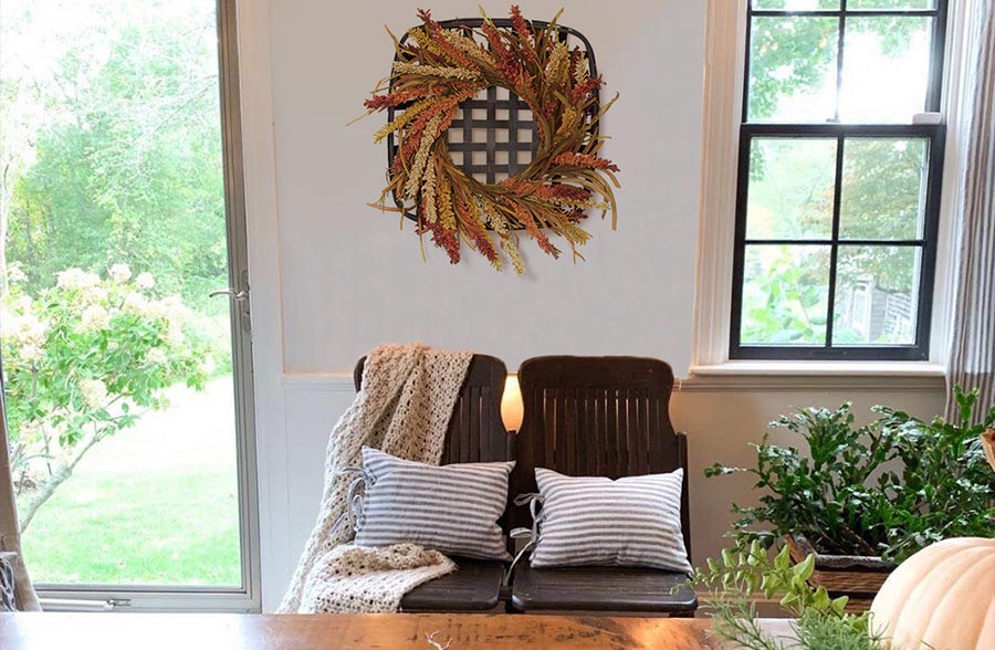 Fall Wreath with Tobacco Basket