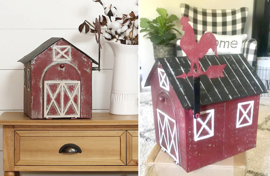 Red Barn Mailbox with Rooster Weathervane