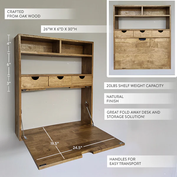 Rustic Oak Wood Fold Down Shelf