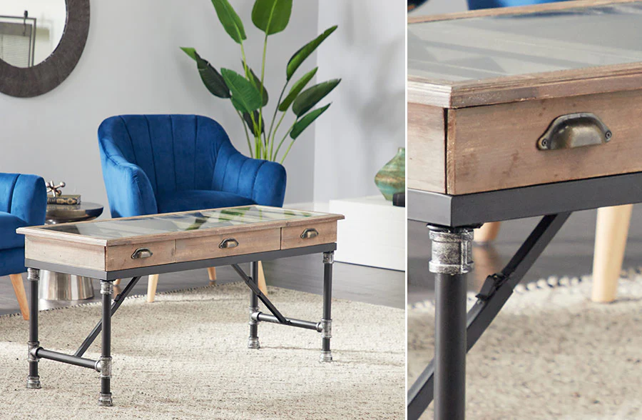 Glass Top Storage Coffee Table