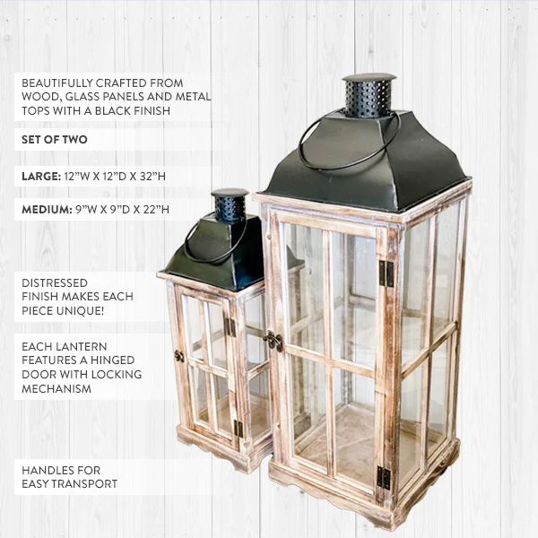 Rustic Farmhouse Floor Lanterns, Set of 2