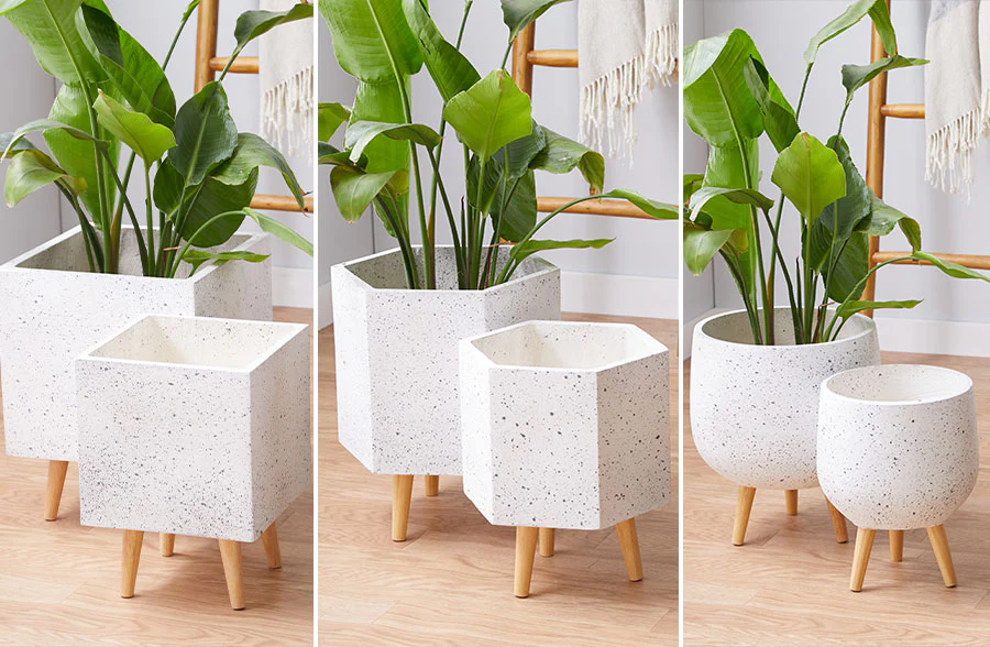 Geometric Speckled Clay Planters, Set of 2 - Pick Your Style