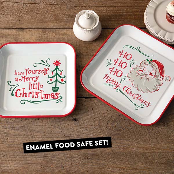 Enamel Christmas Trays, Set of 2