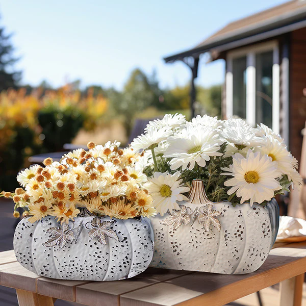 Antiqued Finish Pumpkin Carriage Planters, Set of 2