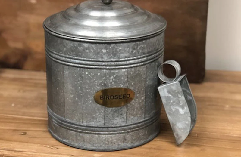 Galvanized Birdseed Canister