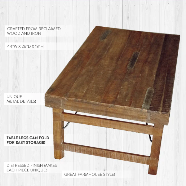 Reclaimed Wood Folding Coffee Table