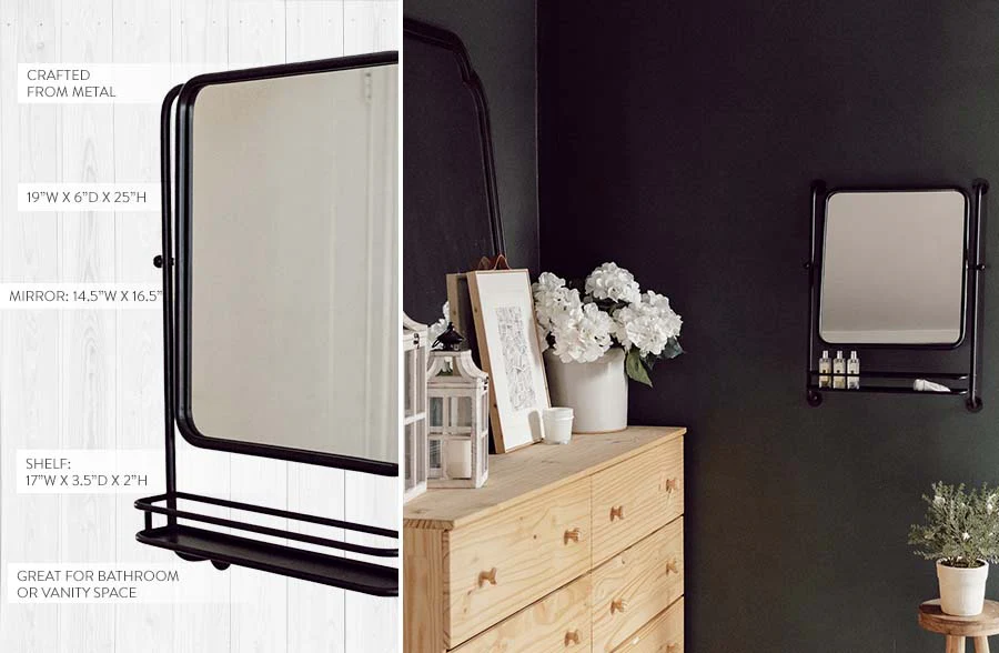 Industrial Swivel Mirror with Shelf
