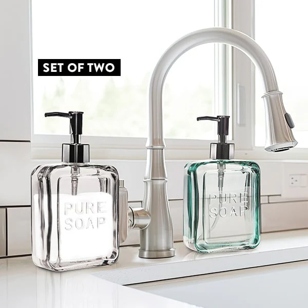 Embossed Glass Soap Pumps, Set of 2