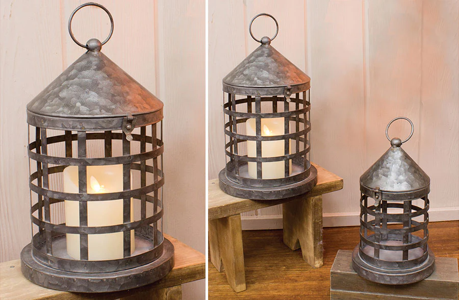 Galvanized Cage Lanterns, Set of 2