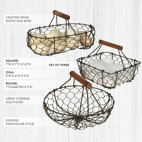 Vintage-Inspired Gathering Baskets, Set of 3
