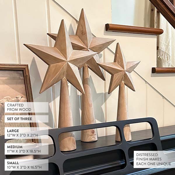 Tabletop Wooden Stars, Set of 3