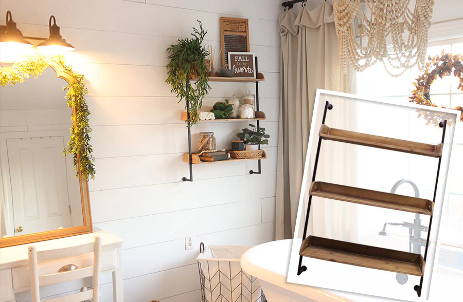 Rustic Wooden Three Tiered Wall Shelf