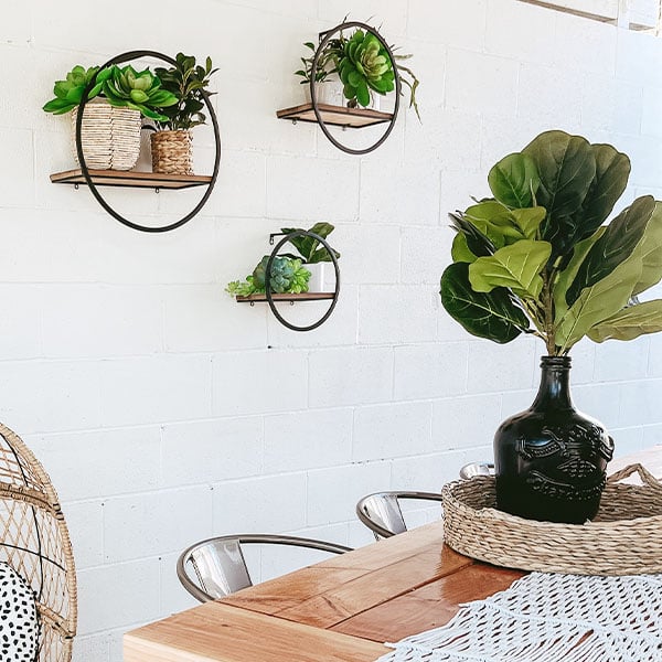 Circular Metal and Wood Shelves, Set of 3