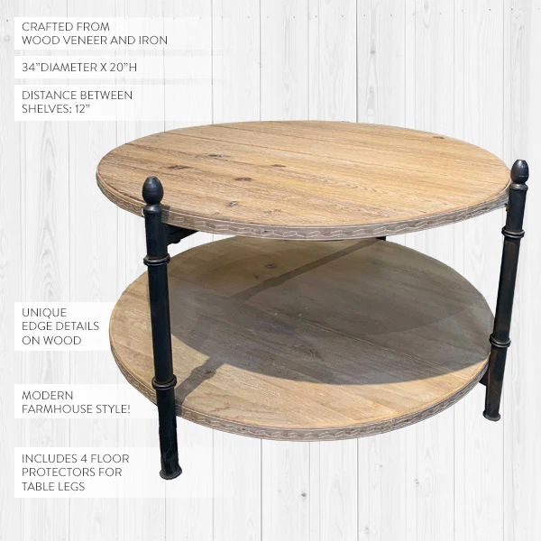 Round Wooden and Iron Coffee Table